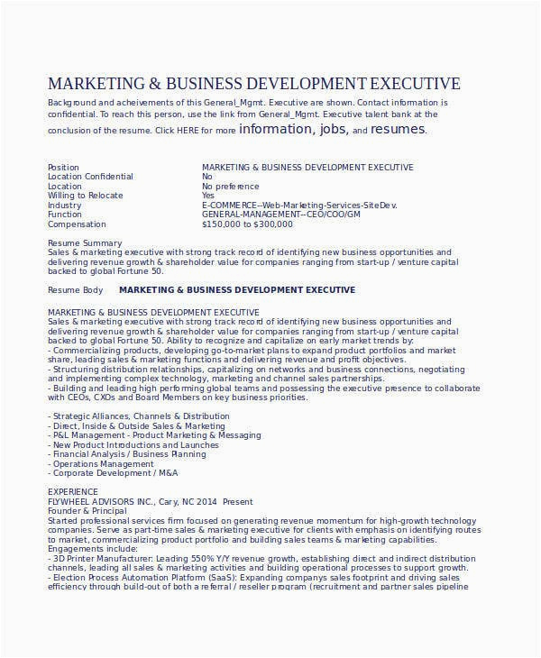 Marketing and Business Development Resume Sample 24 Printable Executive Resume Templates Pdf Doc