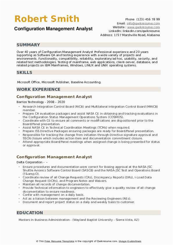 Ms Configuration Business Analyst Resume Sample Configuration Management Analyst Resume Samples