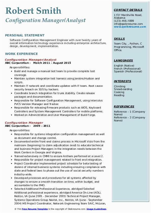 Ms Configuration Business Analyst Resume Sample Configuration Manager Resume Samples