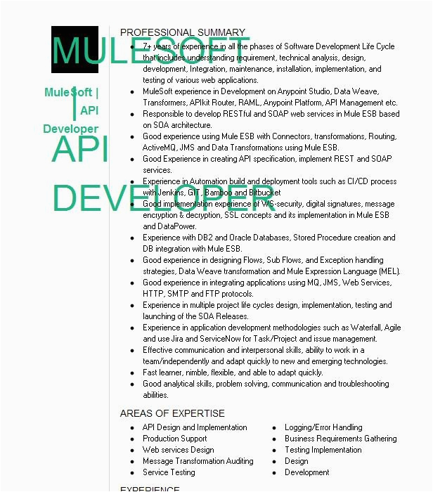 Mulesoft with Net Developer Sample Resume Mulesoft Api Developer Resume Example Pany Name Arlington Virginia