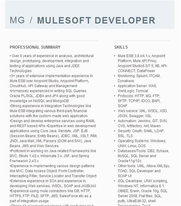 Mulesoft with Net Developer Sample Resume Mulesoft Developer Resume Example Morgan Stanley Boston Massachusetts