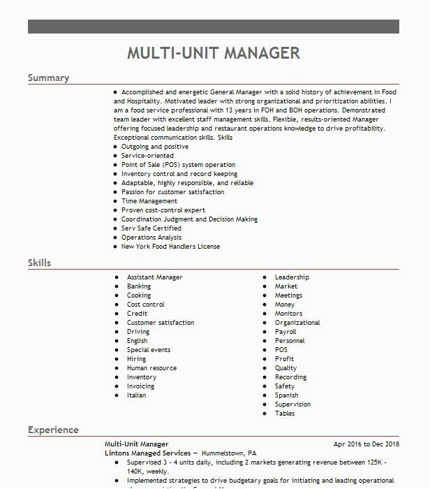 Multi Unit Restaurant Manager Resume Sample Multi Unit Restaurant Manager Resume Example Jack In the Box Temecula