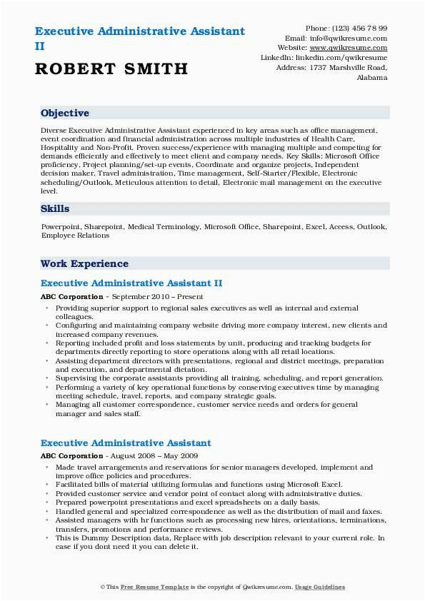 Possess A Meticulous Eye Sample Resume Executive Administrative assistant Resume Samples