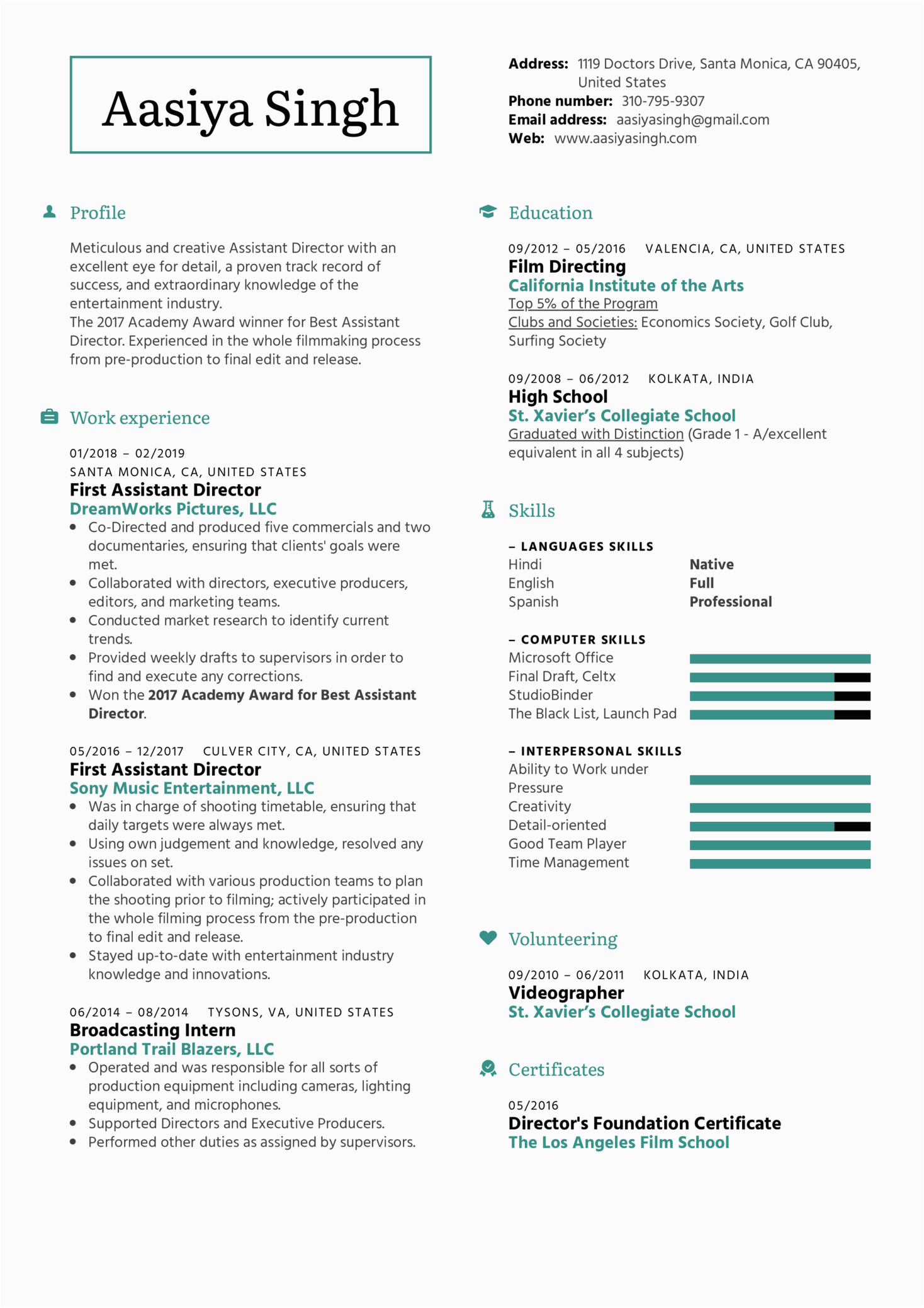 Possess A Meticulous Eye Sample Resume First assistant Director Resume Example
