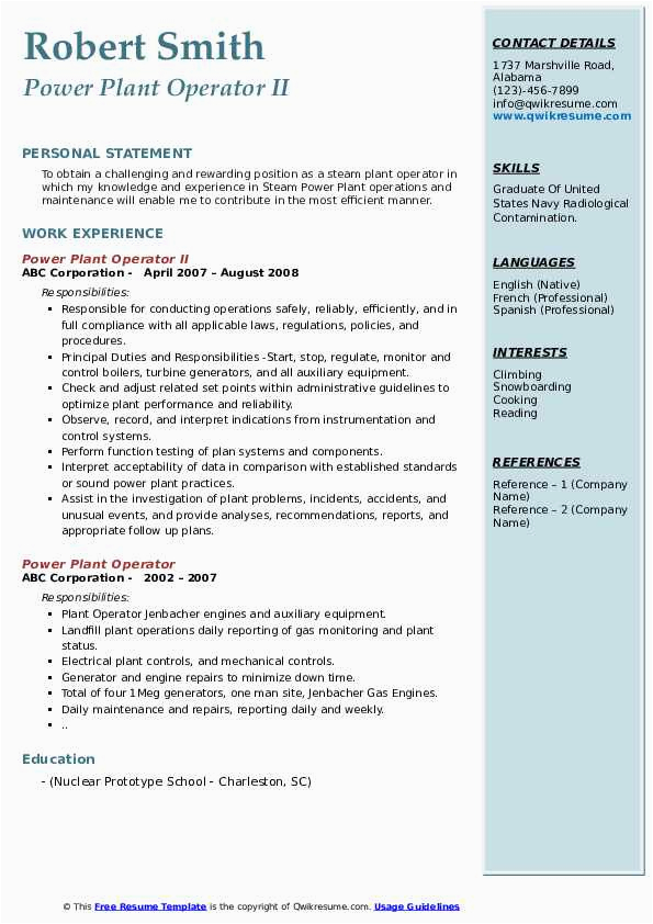 Power Plant Control Room Operator Resume Sample Power Plant Operator Resume Examples Best Resume Examples