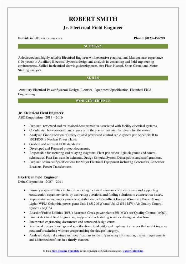 Power System Protection Engineer Resume Sample Electrical Field Engineer Resume Samples