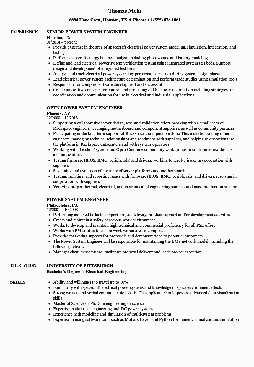 Power System Protection Engineer Resume Sample Power System Engineer Resume Samples