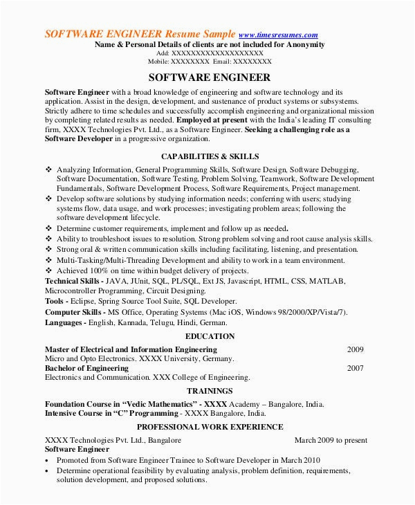 Professional Resume Samples for software Engineers software Engineer Resume Example 15 Free Word Pdf Documents