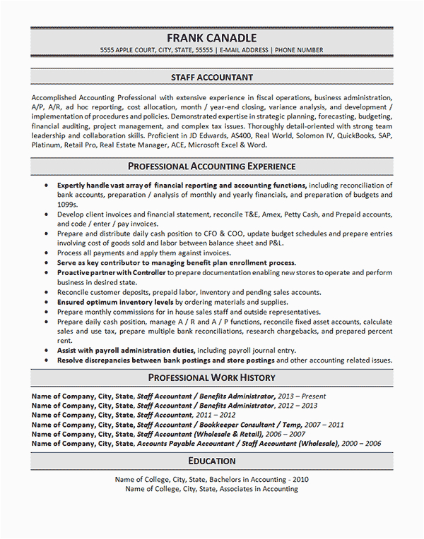 Professional Summary Resume Sample for Accountant Staff Accountant