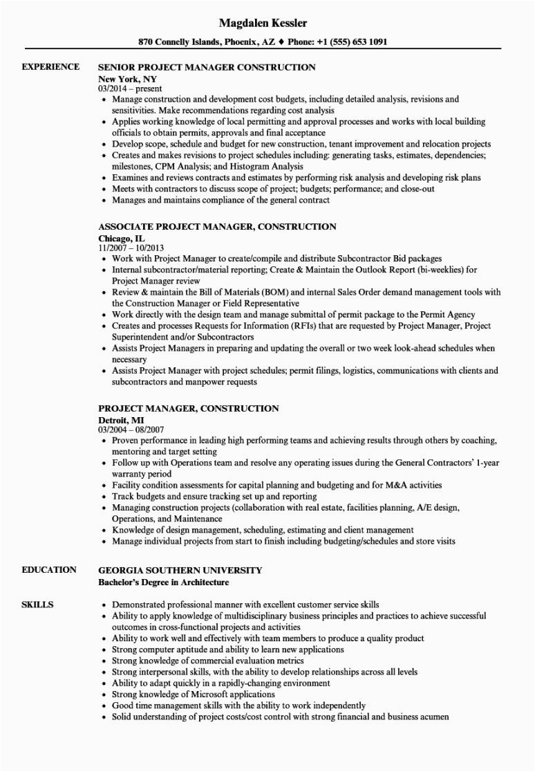 Project Manager Job Description Sample Resume Project Manager Construction Resume Samples Velvet Jobs Construction