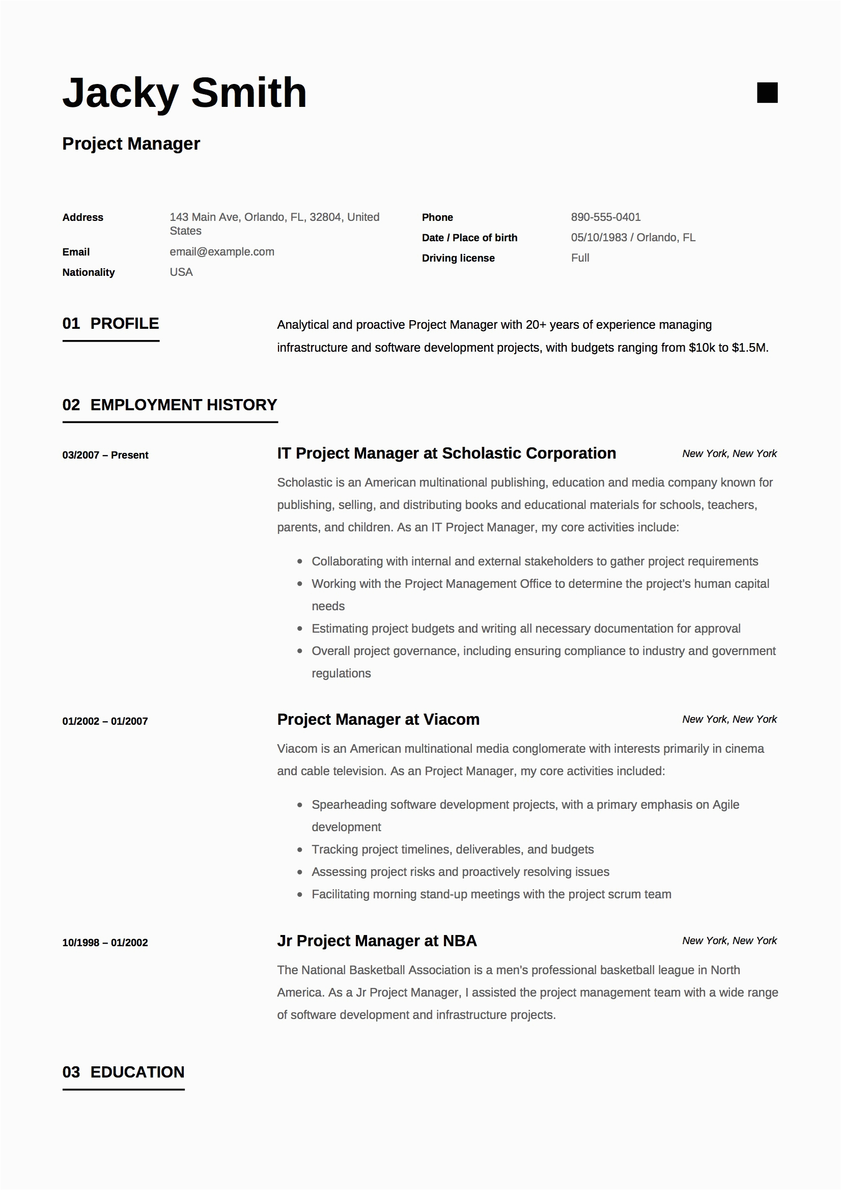Project Manager Job Description Sample Resume Project Manager Resume & Full Guide
