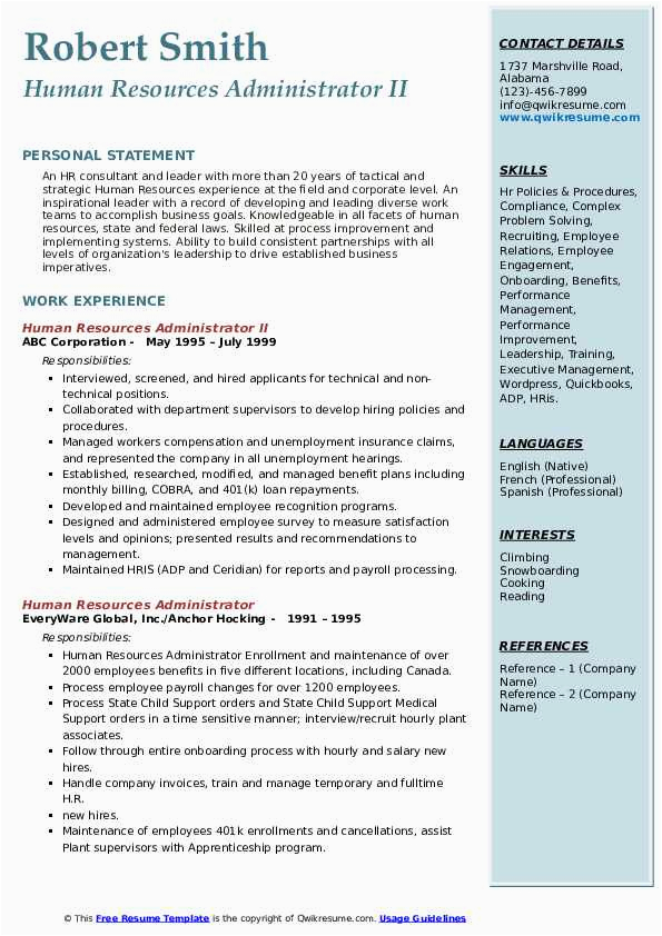 Quantify Resume Samples for Human Resources Human Resources Administrator Resume Samples