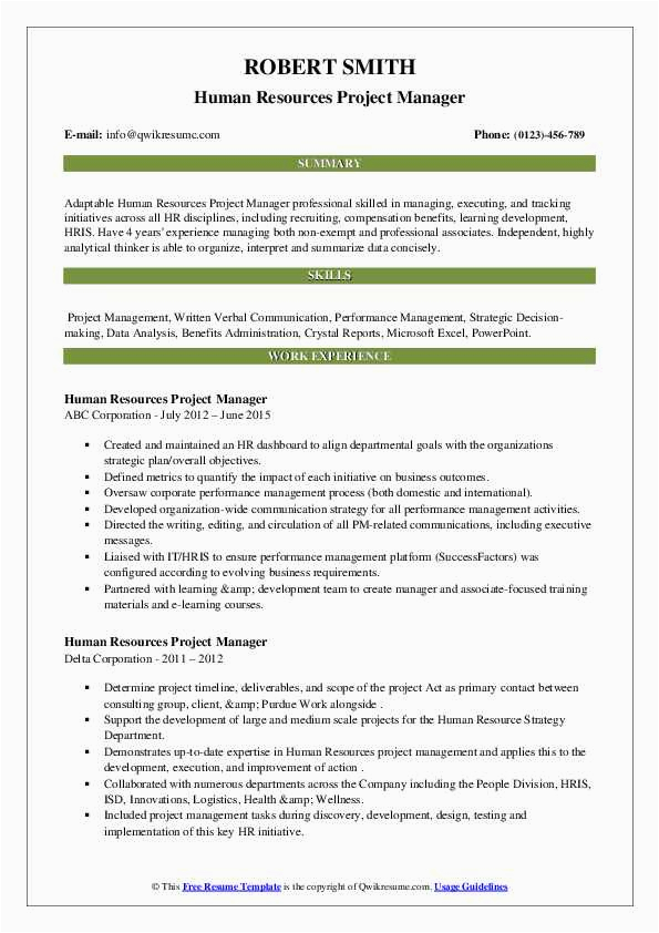 Quantify Resume Samples for Human Resources Human Resources Project Manager Resume Samples