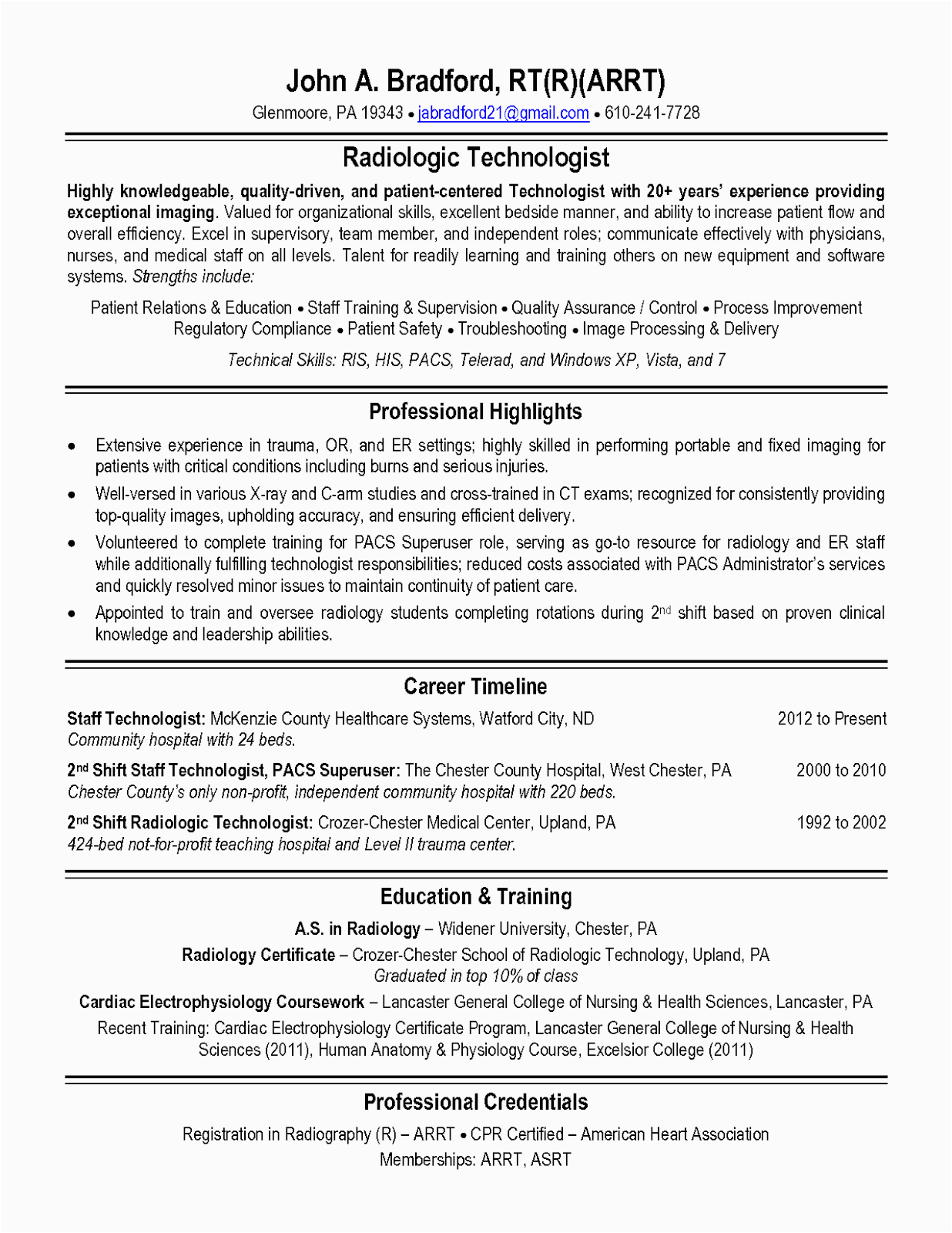 Radiologic Technologist Sample Resume Entry Level Entry Level X Ray Tech Resume