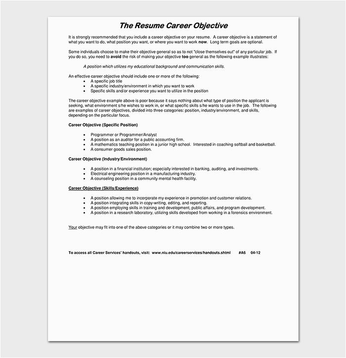 Resume Career Objective Samples for Freshers Fresher Resume Template