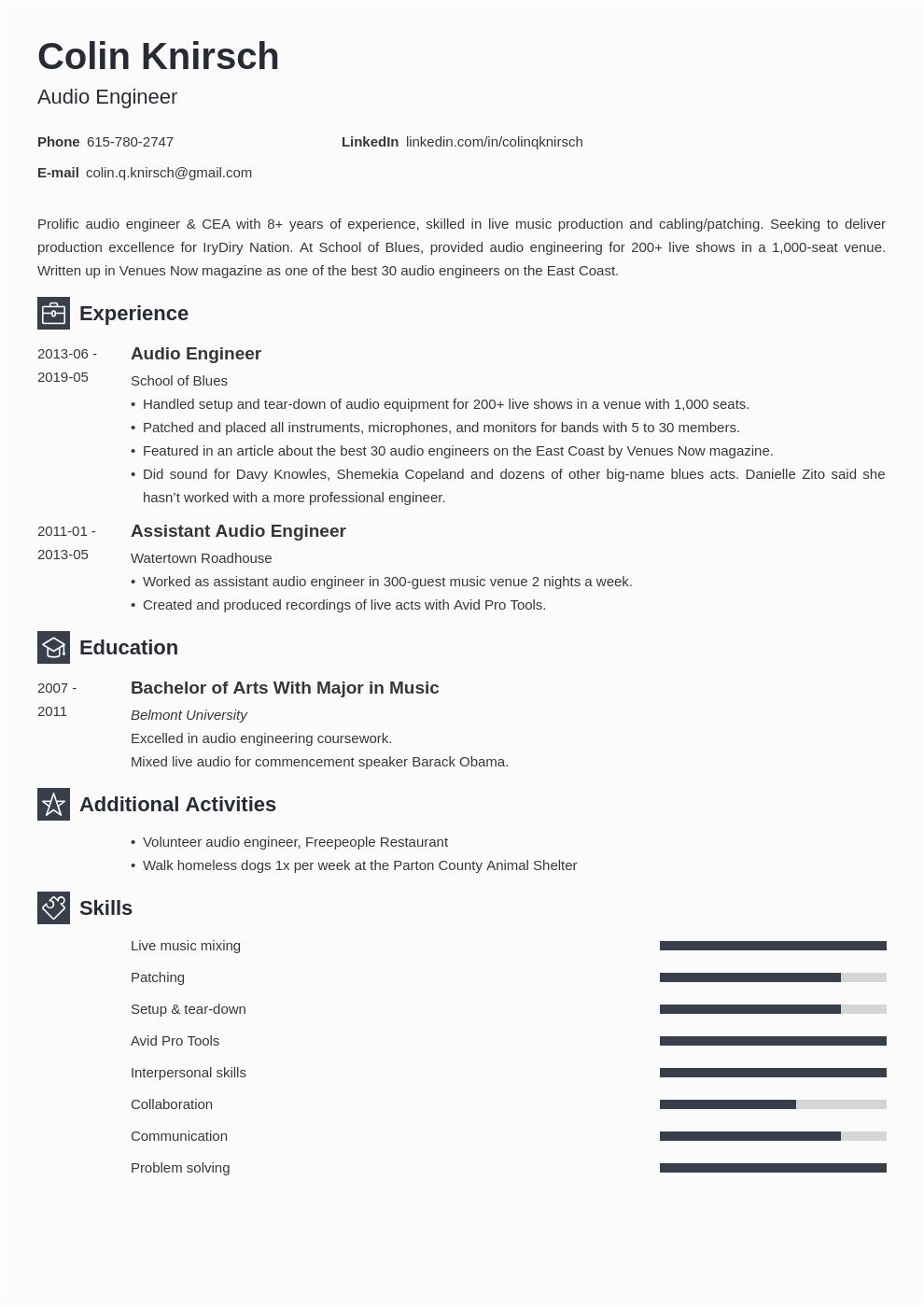 Resume Cover Letter Samples for sound Recording Engineer Audio Engineer Resume Sample [also Live sound Production]