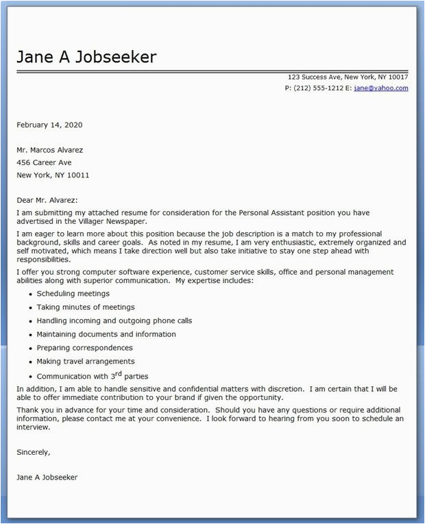 Resume Cover Letter Samples Personal assistant Personal assistant Cover Letter Sample Resume Downloads