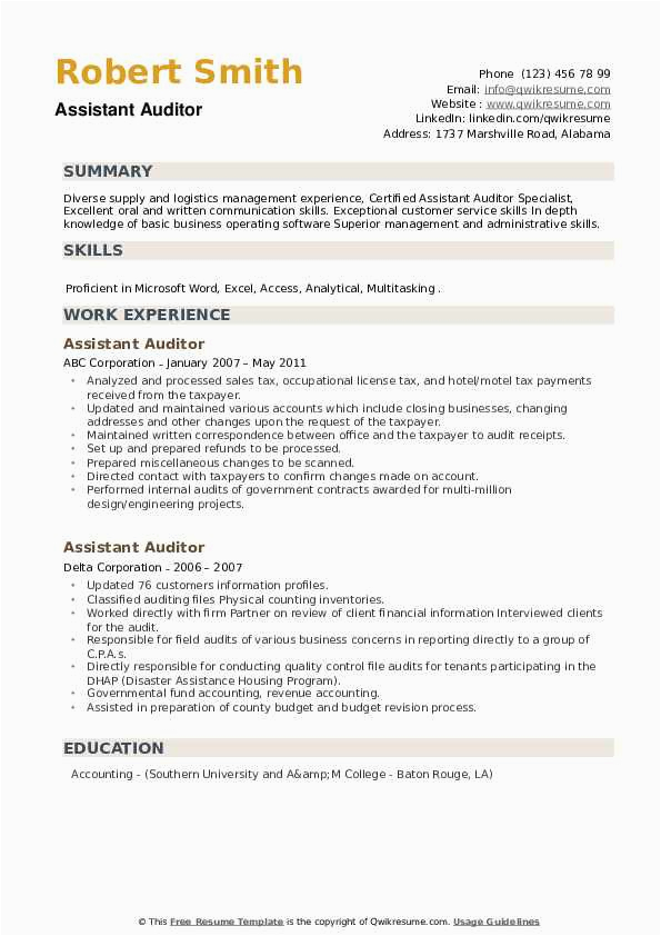 Resume Sample assist with Audit Sample assistant Auditor Resume Samples