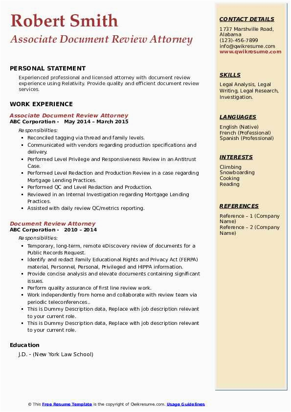 Resume Sample associate attorney Family Law Document Review attorney Resume Samples