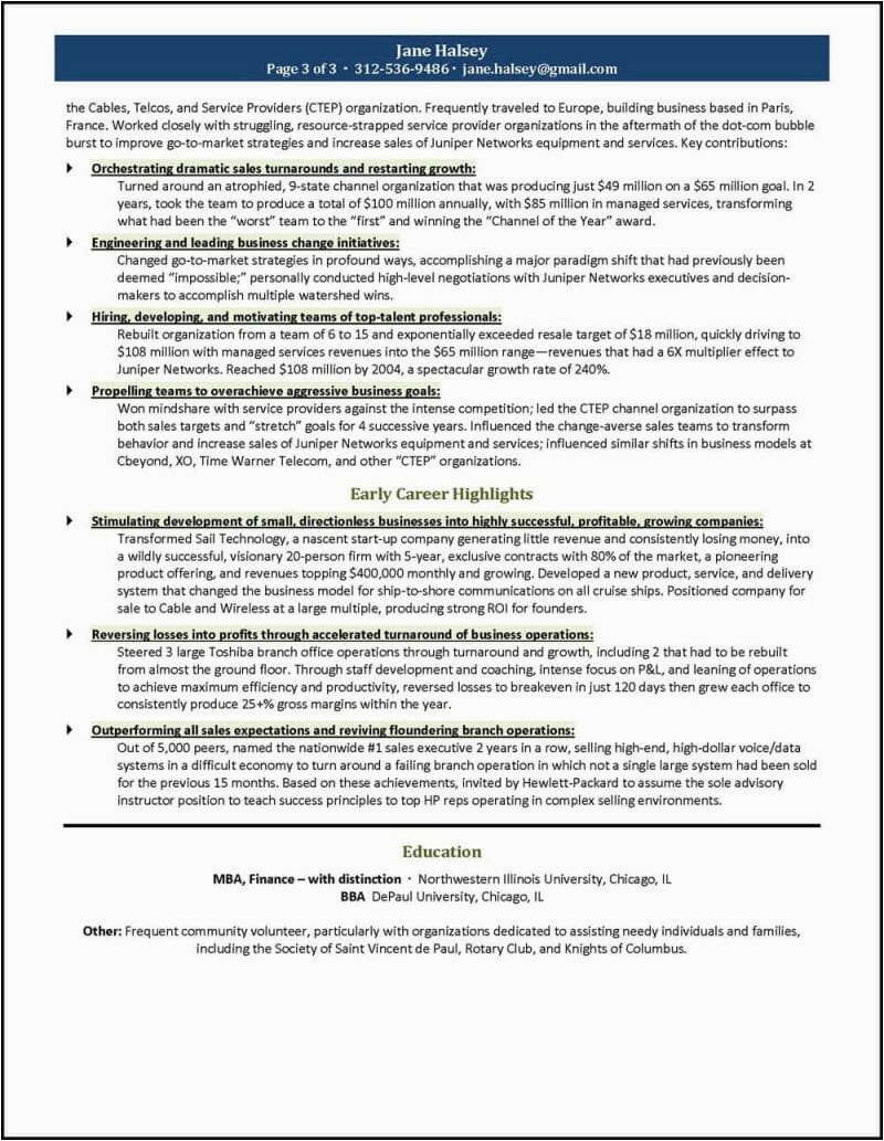 Resume Sample Continued From Previous Page Ceo President General Manager Resume Distinctive Career Services
