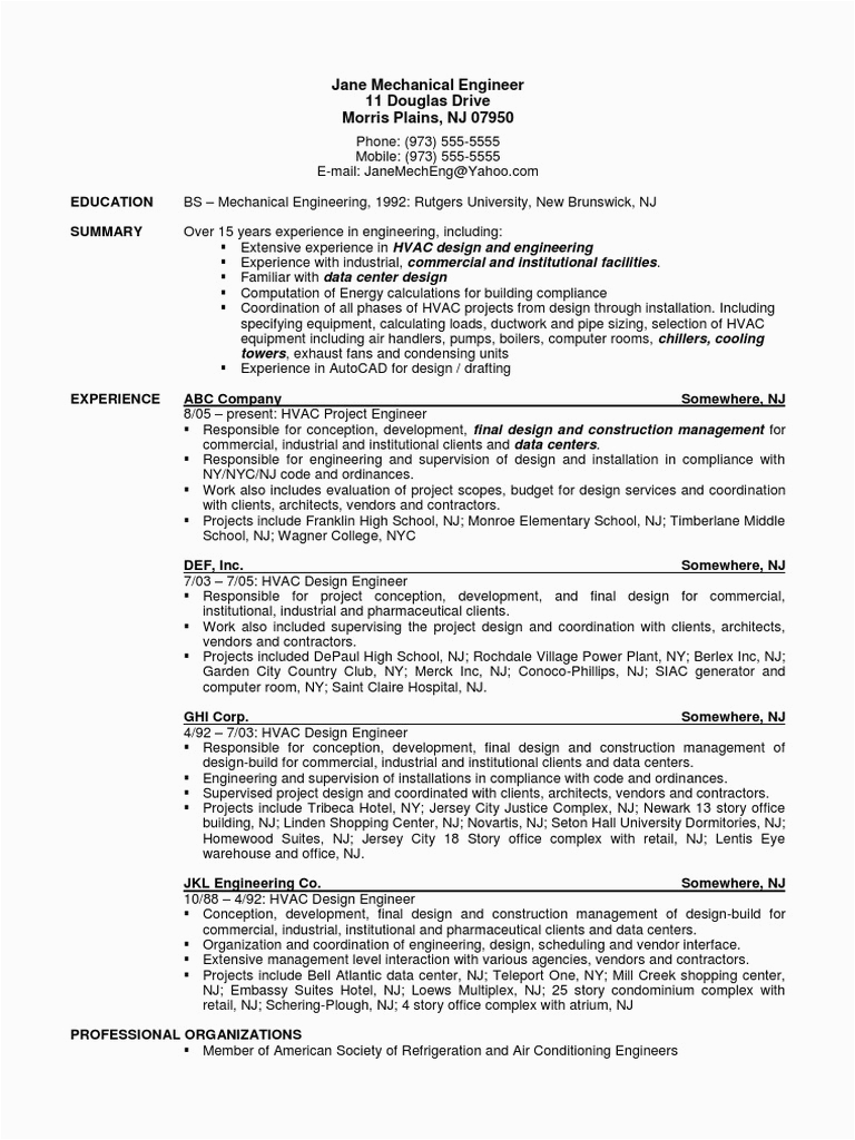 Resume Sample Continued From Previous Page Sample Resume Mechanical Engineer Data Center