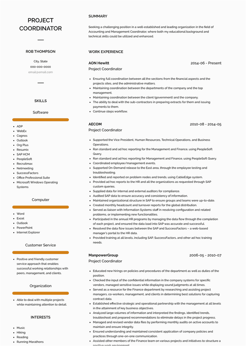Resume Sample Copy for Project Coordinator for Usa Project Coordinator Resume Samples and Templates