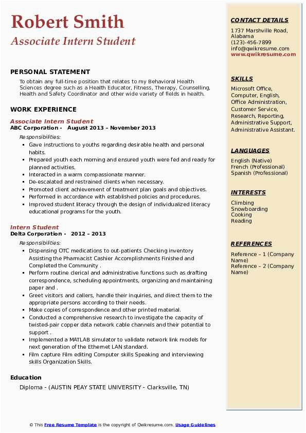 Resume Sample for Office Jobs for Students Intern Student Resume Samples
