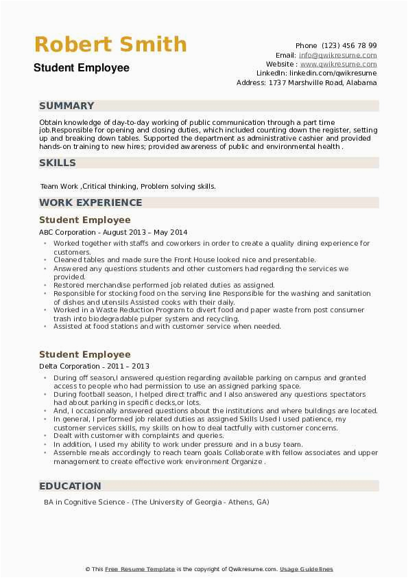 Resume Sample for Office Jobs for Students Student Employee Resume Samples