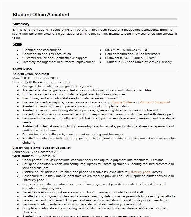 Resume Sample for Office Jobs for Students Student Fice assistant Resume Example Pany Name Canton Ohio