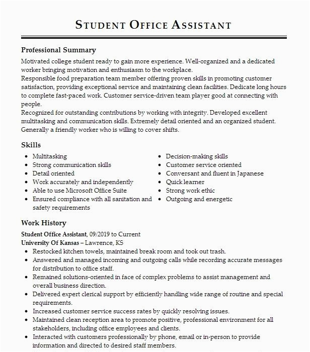 Resume Sample for Office Jobs for Students Student Fice assistant Resume Sample