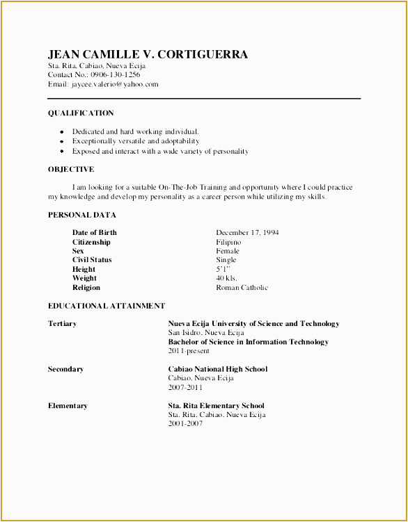 Resume Sample for Ojt Engineering Students 8 Electrical Engineering Resume Example