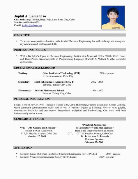 Resume Sample for Ojt Engineering Students Sample Resume Ojt Engineering Students