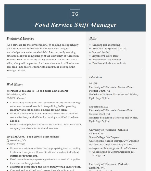 Resume Samples for Shift Leader Fast Food Food Service Manager Shift Leader Fast Food Resume Example Pany