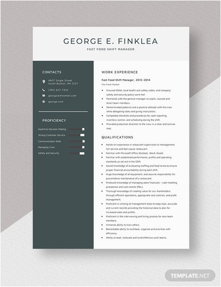 Resume Samples for Shift Leader Fast Food Free Fast Food Shift Manager Resume Template Word Apple Pages