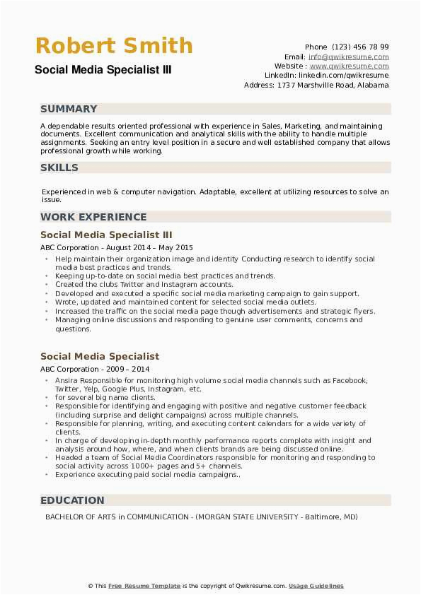 Resume Samples for social Media Specialist social Media Specialist Resume Samples