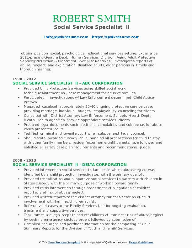 Resume Samples for social Service Positions social Service Specialist Resume Samples