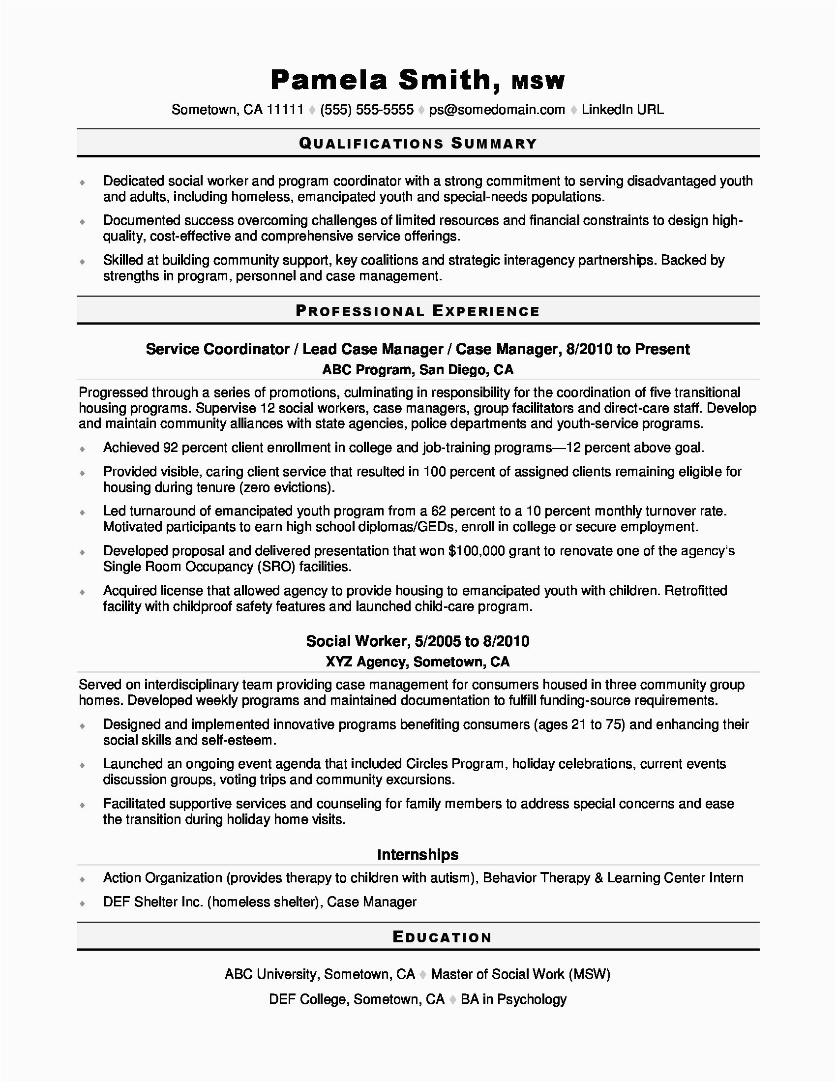 Resume Samples for social Service Positions social Work Resume