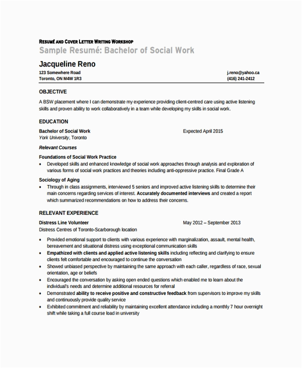 Resume Samples for social Workers Objective Free 9 Sample social Worker Resume Templates In Pdf