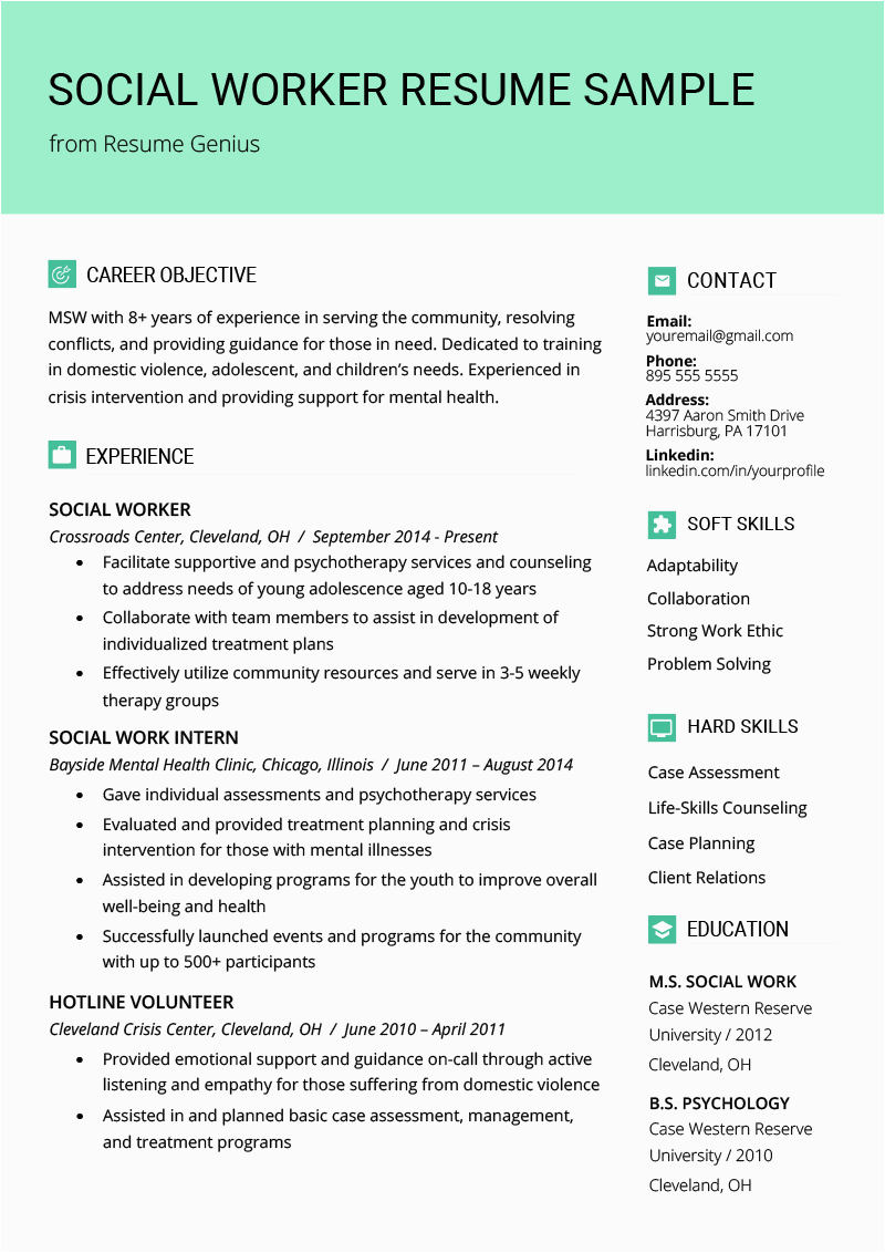 Resume Samples for social Workers Objective social Work Resume Sample & Writing Guide