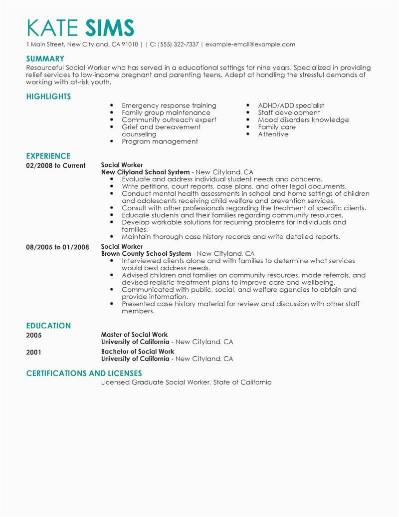 Resume Samples for social Workers Objective social Workers Resume Examples Awesome Best social Worker Resume
