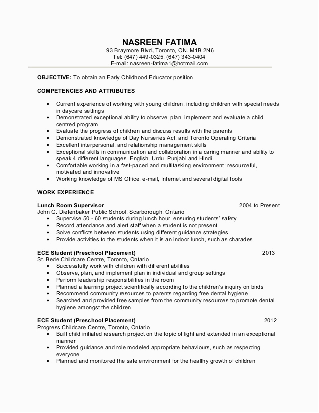 Resume Template for Early Childhood Educator Early Childhood Education Resume Samples