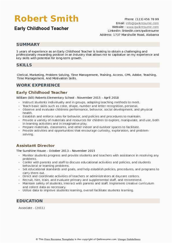 Resume Template for Early Childhood Educator Early Childhood Education Resume Samples Resume Sample