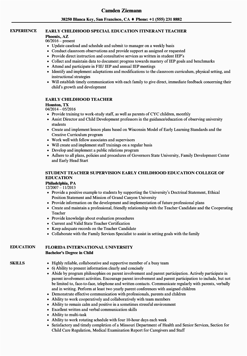 Resume Template for Early Childhood Educator Resume for Early Childhood Education Mryn ism