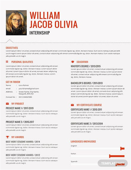Resume Template for Internship Free Download Internship Resume Cv Template Psd