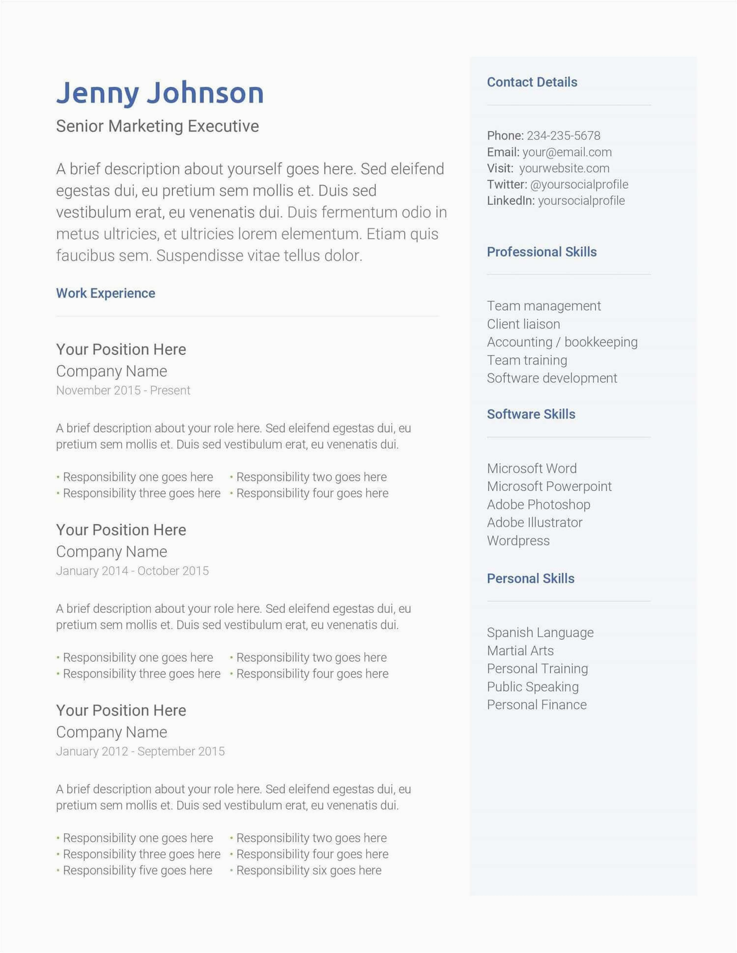 Resume Templates Free Download for Experienced Professionals Ready Made Resume Template