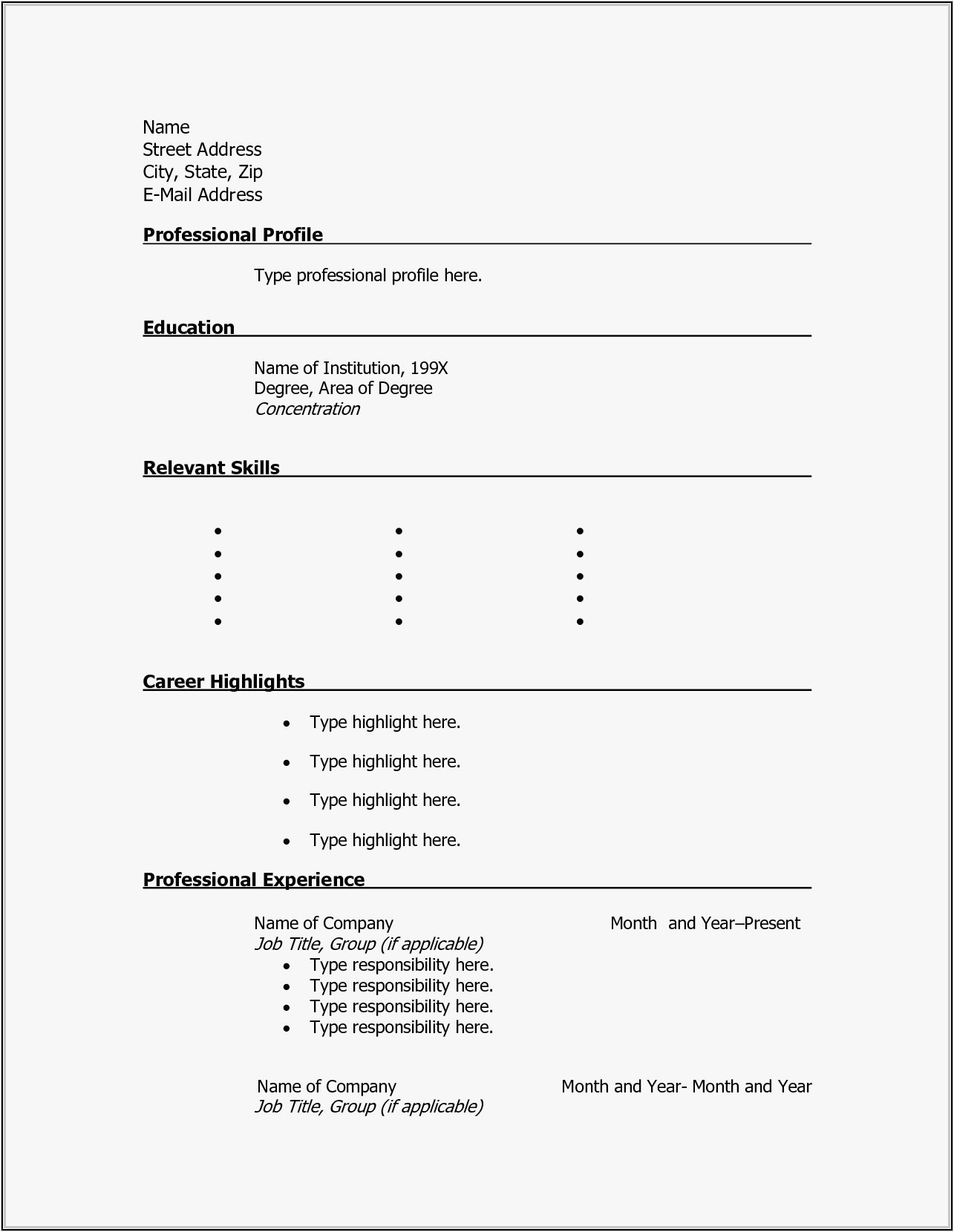 Resume Templates to Fill In the Blanks Blank Resume to Fill Out and Print