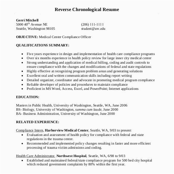 Reverse Chronological Resume Template Free Download Chronological Resume Template 23 Free Samples Examples