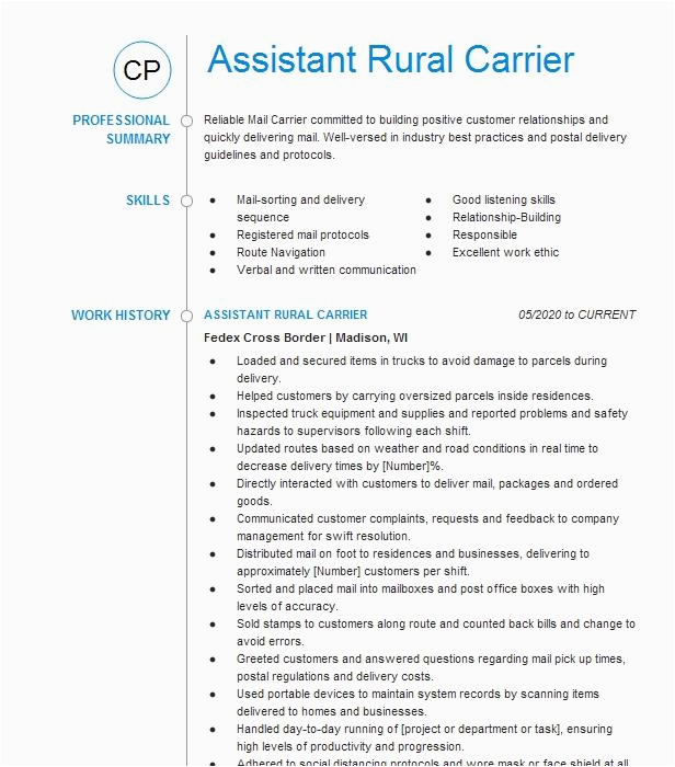 Rural Carrier for Postal Service Sample Resume assistant Rural Carrier Arc Resume Example Usps United States Postal