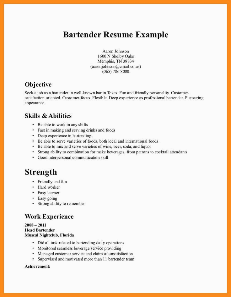 Sample Bartending Resume with No Experience Bartender Resume No Experience Unique 12 13 Resume Templates for