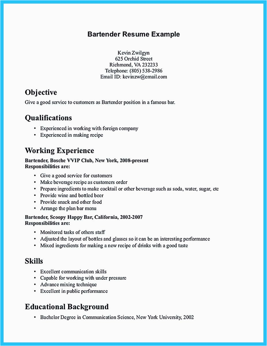 Sample Bartending Resume with No Experience Excellent Ways to Make Great Bartender Resume Template